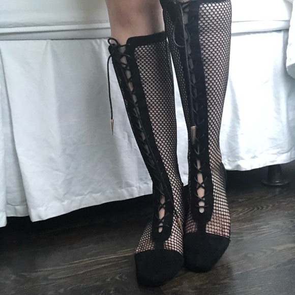 dior fishnet boots